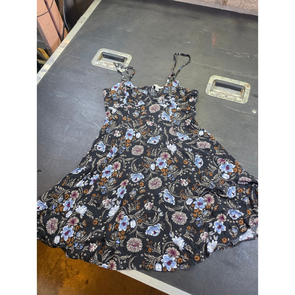 American Eagle Floral Mini Dress Cottage Black Blue Cutout Back Sundress Medium